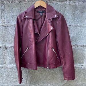 Burgundy moto jacket faux leather